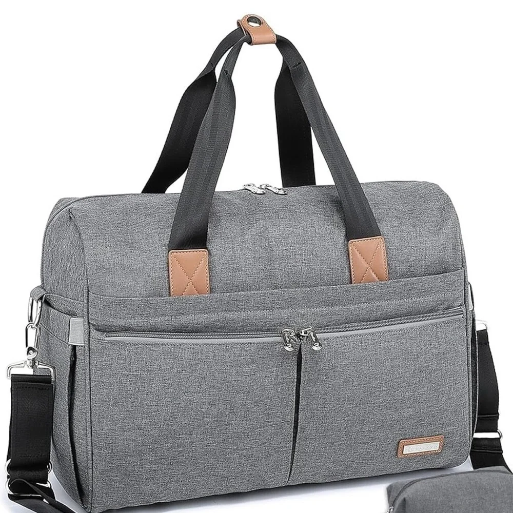 Gray and Tan Baby Bag with Durable Fabric and Urban Design